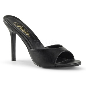 Black Leatherette 10 cm CLASSIQUE-01 big size mules shoes