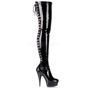 Black Patent 15,5 cm DELIGHT-3063 Platform Thigh High Boots