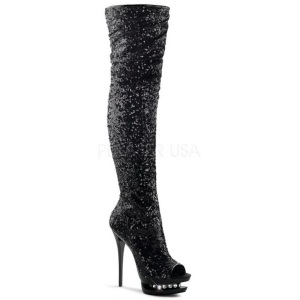 Black Sequins 15 cm PLEASER BLONDIE-R-3011 Platform Over Knee Boots