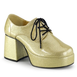 Glitter JAZZ-02G pimp shoes 70s mens disco platform shoes lace-up gold