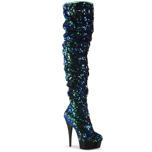 Green Sequins 15 cm DELIGHT-3004 Pleaser Overknee Boots