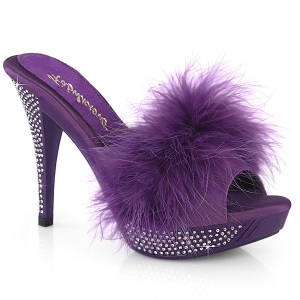 Leatherette 11,5 cm ELEGANT-401F purple mules high heels with marabou feathers