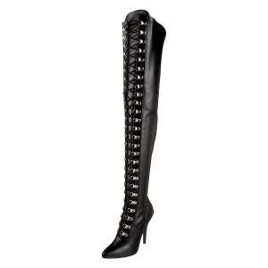 Leatherette 13 cm SEDUCE-3024 Black high heeled mens thigh high boots