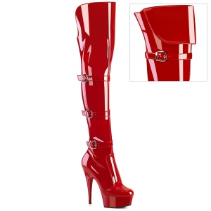 Patent 15 cm DELIGHT-3018 high heeled thigh high boots with buckles red