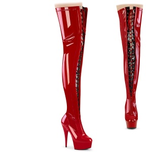 Patent 15 cm DELIGHT-3027 Red overknee boots with laces