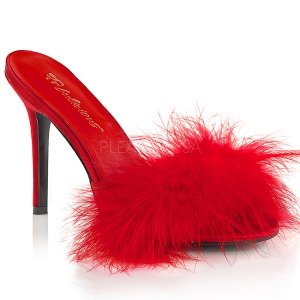 Red 10 cm CLASSIQUE-01F womens mules with marabou feathers