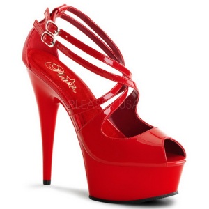 Red Shiny 15 cm Pleaser DELIGHT-612 Platform Pumps