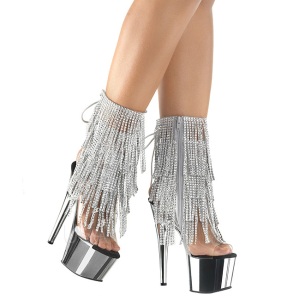 Silver 18 cm ADORE-1017RSF womens fringe ankle boots high heels