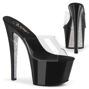 Silver 18 cm SKY-301CRS rhinestone platform high heel mules