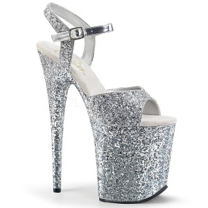 Silver 20 cm FLAMINGO-810LG glitter platform high heels shoes