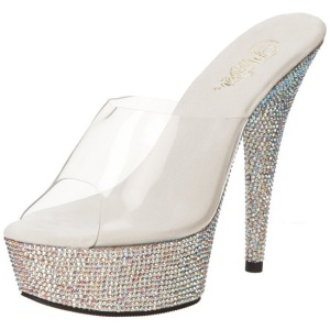 Silver Rhinestone 15,5 cm BEJEWELED-601DM Platform Mules Shoes