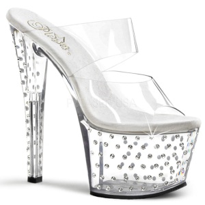 Transparent 18 cm STARDUST-702 Platform High Heel Mules Rhinestone