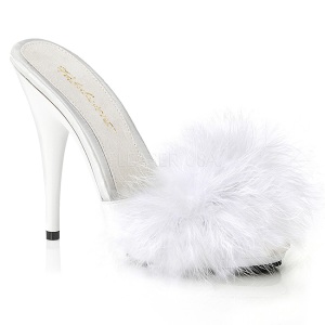 White 13 cm POISE-501F Marabou Feathers Mules Shoes