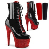 BEJ-1020FH-7 - 18 cm pleaser high heels ankle boots strass black red