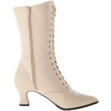 Beige 7 cm VICTORIAN-120 Lace Up Ankle Calf Women Boots