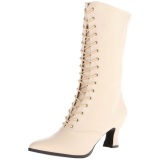 Beige 7 cm VICTORIAN-120 Lace Up Ankle Calf Women Boots