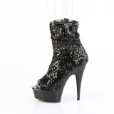 Black 15 cm DELIGHT-1008SQ womens sequins ankle boots