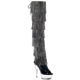 Black 15 cm DELIGHT exotic overknee boots rhinestone fringes