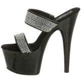 Black 18 cm ADORE-702-2 Platform High Heel Mules Rhinestone