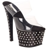 Black 18 cm STARDUST-702 Platform High Heel Mules Rhinestone