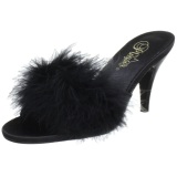 Black 8 cm AMOUR-03 Marabou Feathers Mules Shoes