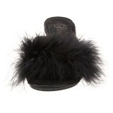 Black 8 cm BELLE-301F Marabou Feathers Mules Shoes