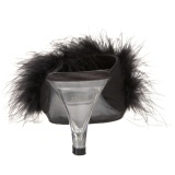 Black 8 cm BELLE-301F Marabou Feathers Mules Shoes