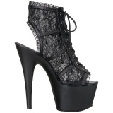 Black Lace Fabric 18 cm ADORE-796LC Lace Up Ankle Calf Women Boots