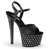 Black Leatherette 18 cm STARDUST-709 High Heeled Sandal Rhinestone Platform