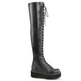 Black Leatherette 5 cm EMILY-375 overknee boots with laces