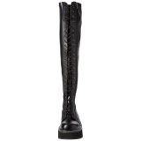 Black Leatherette 5 cm EMILY-375 overknee boots with laces