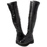 Black Leatherette 5 cm EMILY-375 overknee boots with laces