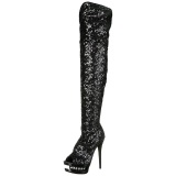 Black Sequins 15 cm PLEASER BLONDIE-R-3011 Platform Over Knee Boots