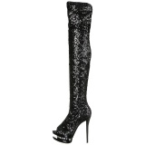 Black Sequins 15 cm PLEASER BLONDIE-R-3011 Platform Over Knee Boots