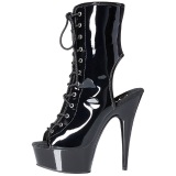 Black Shiny 15,5 cm DELIGHT-1016 Open Toe Platform Ankle Calf Boots