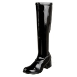 Black boots block heel 5 cm - 70s years style hippie disco gogo under kneeboots patent leather