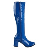 Blue boots block heel 7,5 cm - 70s years style hippie disco gogo under kneeboots patent leather