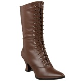 Brown 7 cm VICTORIAN-120 Lace Up Ankle Calf Women Boots