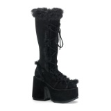 Faux fur trim goth 13 cm womens gothic chunky platform boots black