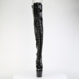 Glitter 18 cm PEEP TOE Black thigh high boots with laces high heels