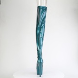 Glitter 18 cm PEEP TOE Teal thigh high boots with laces high heels