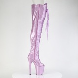 Glitter 20 cm PEEP TOE purple thigh high boots with laces high heels