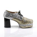 Glitter GLAMROCK-02 pimp shoes 70s mens disco platform shoes lace-up gold