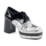 Glitter GLAMROCK-02 pimp shoes 70s mens disco platform shoes lace-up silver