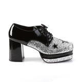 Glitter GLAMROCK-02 pimp shoes 70s mens disco platform shoes lace-up silver