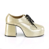 Glitter JAZZ-02G pimp shoes 70s mens disco platform shoes lace-up gold