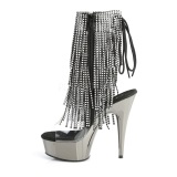 Gray 15 cm DELIGHT-1017RSF womens fringe ankle boots high heels