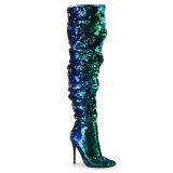 Green Sequins 13 cm COURTLY-3011 Pleaser Overknee Boots