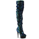 Green Sequins 15 cm DELIGHT-3004 Pleaser Overknee Boots