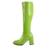 Green boots block heel 7,5 cm - 70s years style hippie disco gogo under kneeboots patent leather